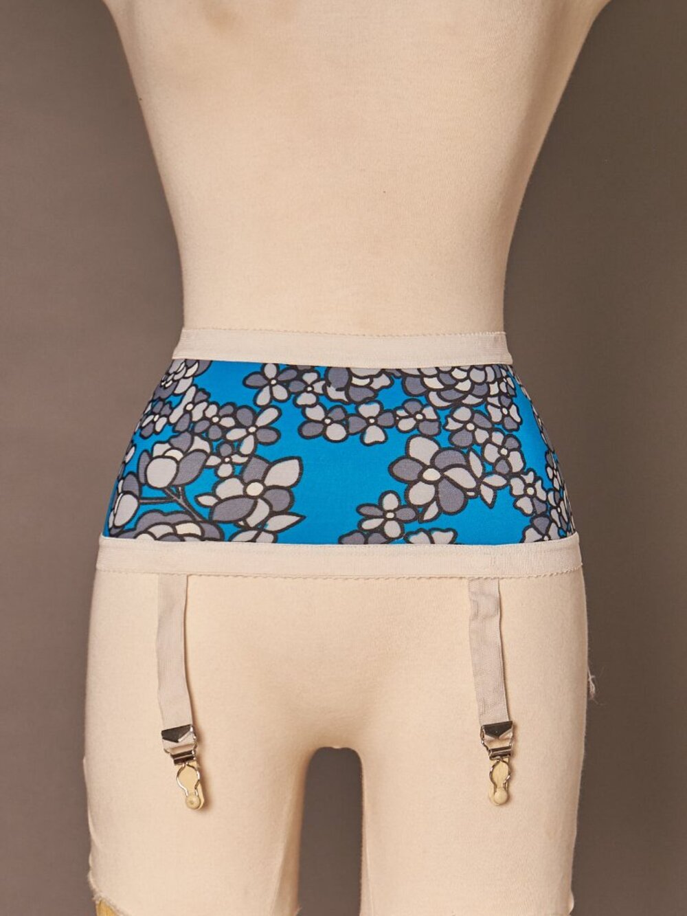 1960s Psychedelic Blue Flower Waspie Garter Belt